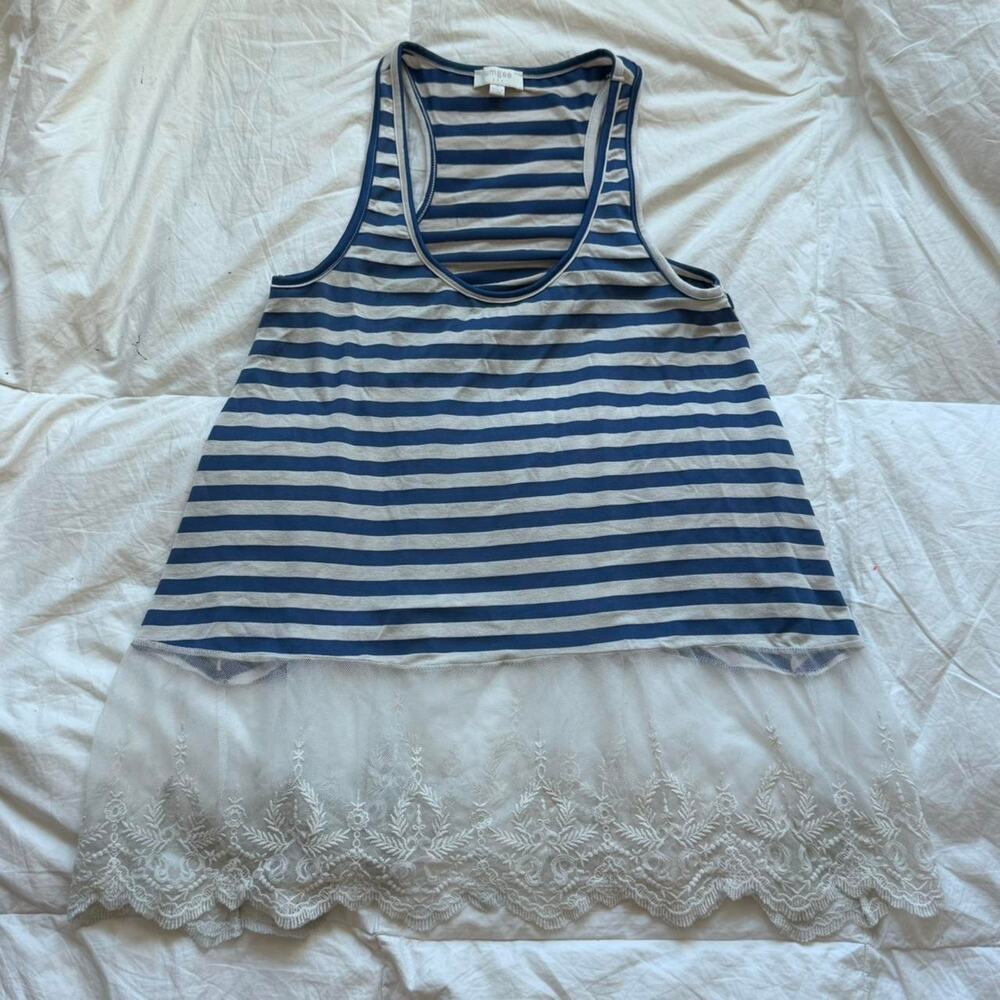 Umgee Striped lace oversized flowy racerback cami sz S romantic nautical coastal